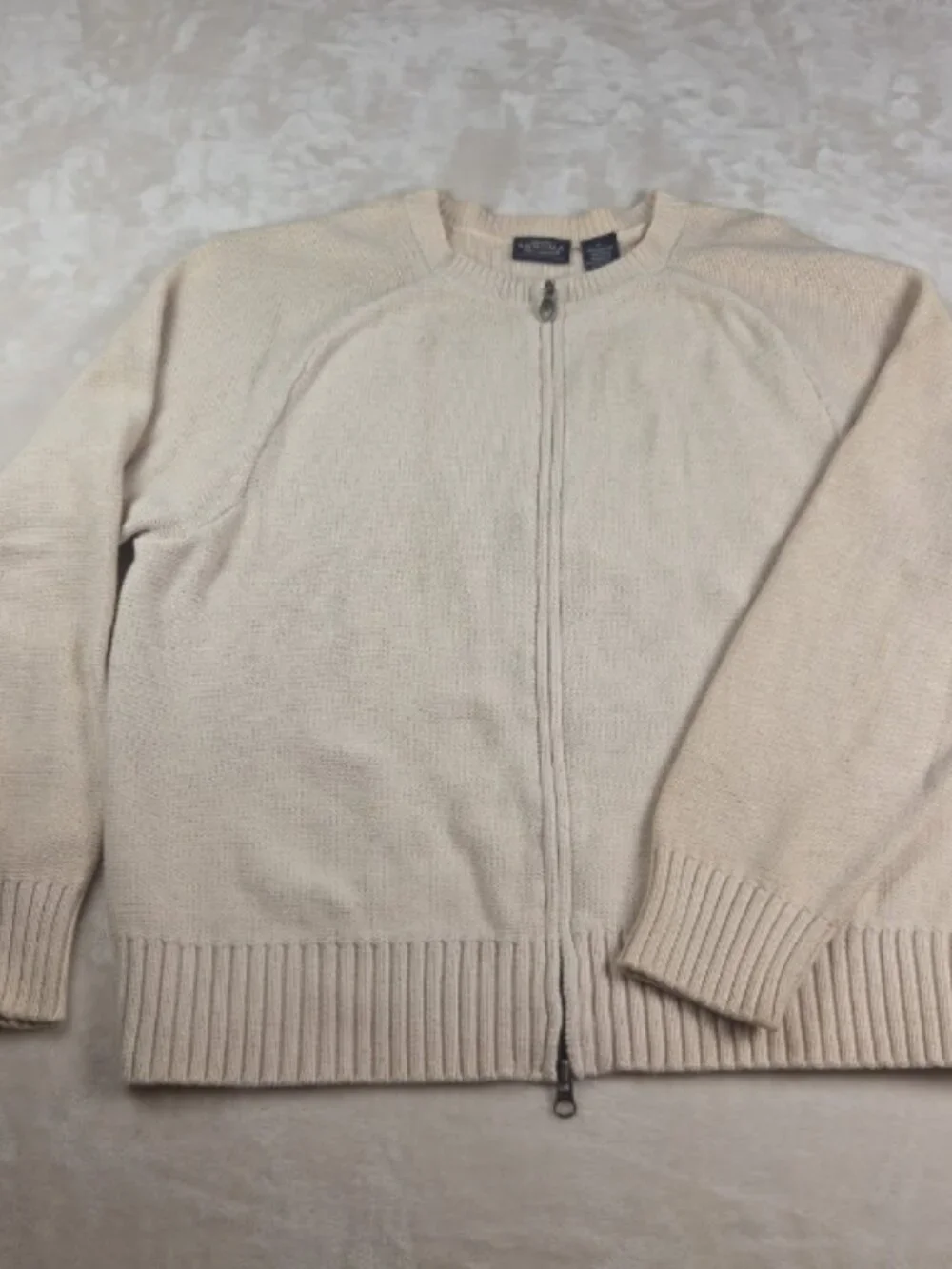 Sonoma Large 100% Cotton Full Zip Knit Sweater Cream Oatmeal Cardigan